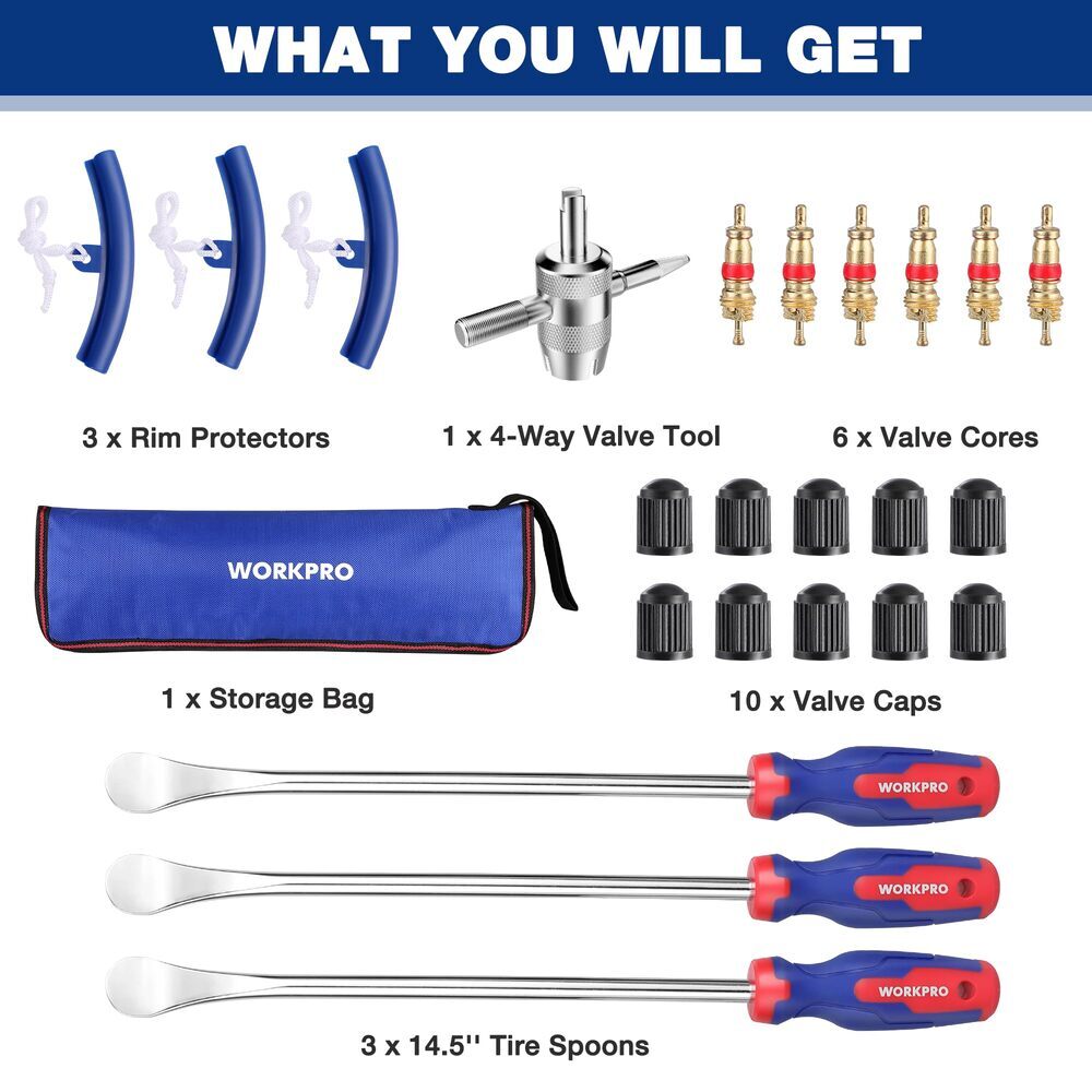 24-Piece Tire Removal Tool Set with Steel Spoons and Bag - Compatible with Bikes, ATVs, Lawn Equipment