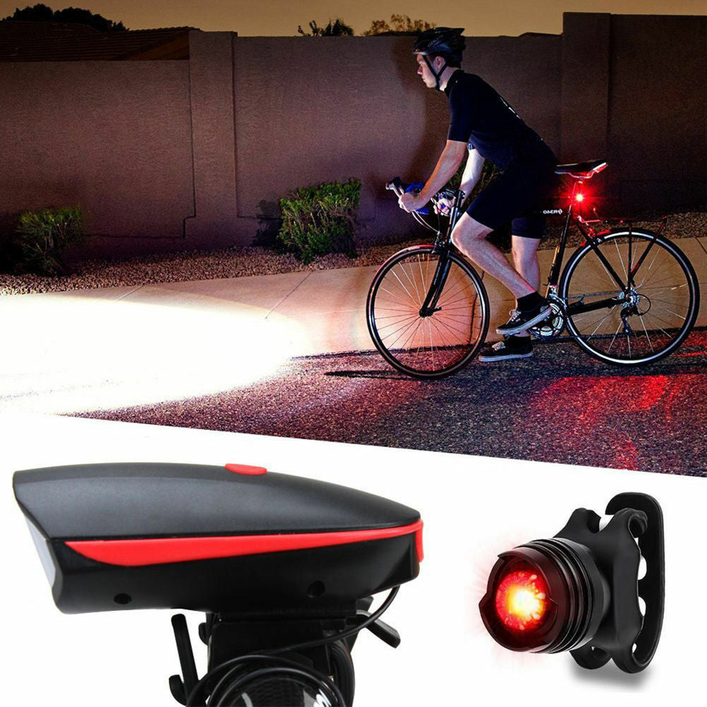 Rechargeable Bright LED Bike Light Set with Horn & Taillight for Cycling