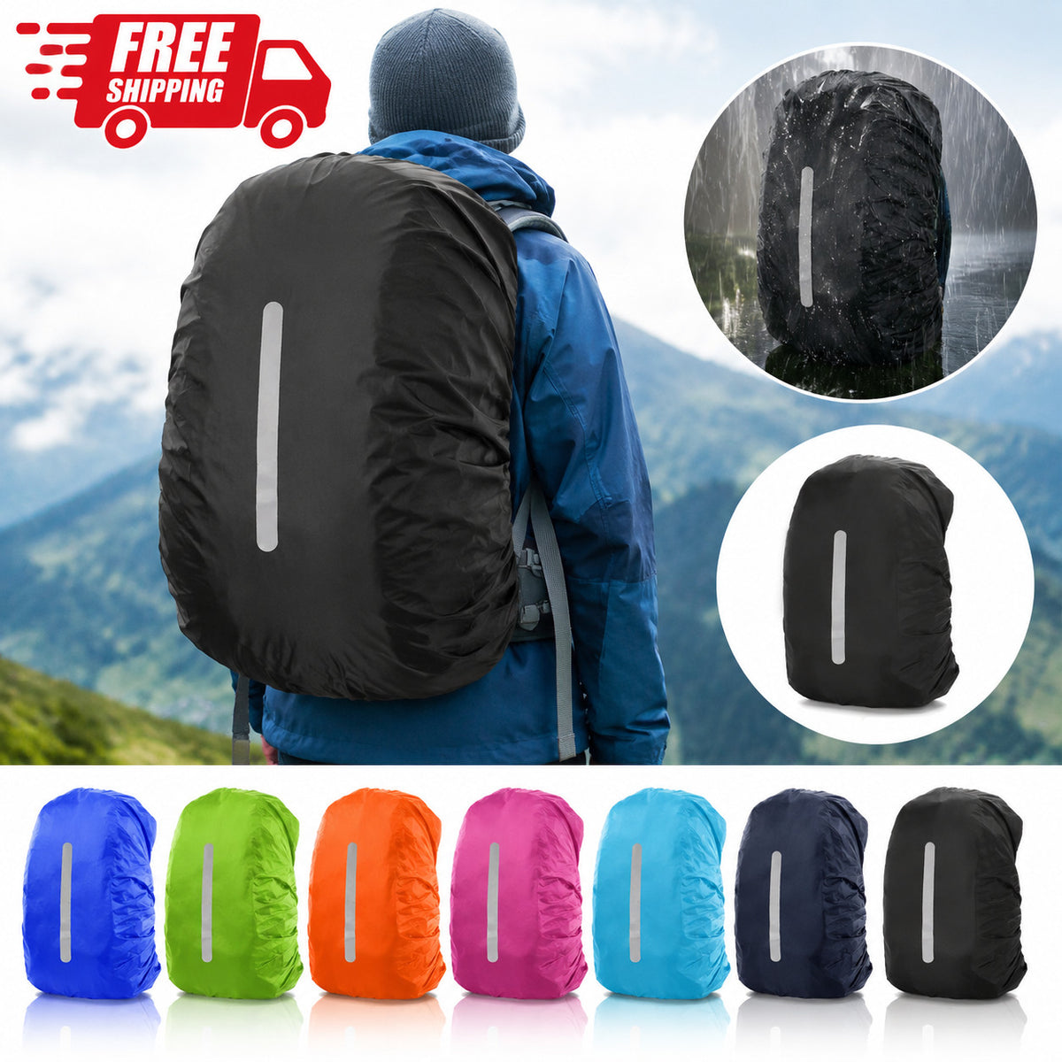 Reflective Waterproof Backpack Rain Cover for Hiking Camping & Outdoor Use