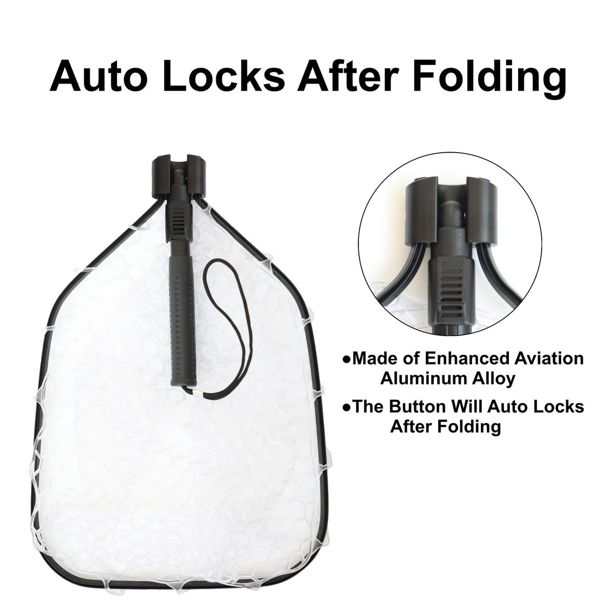Fly Fishing Landing Net with Rubber Mesh & Magnetic Release - Bass & Trout