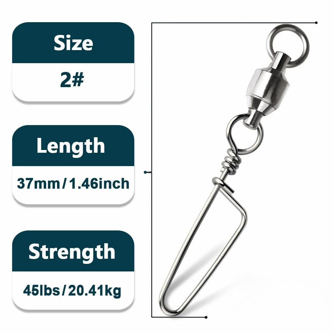 50PCS Ball Bearing Swivel with Lock Snap Fishing Tackle Connectors - Saltwater & Freshwater Use