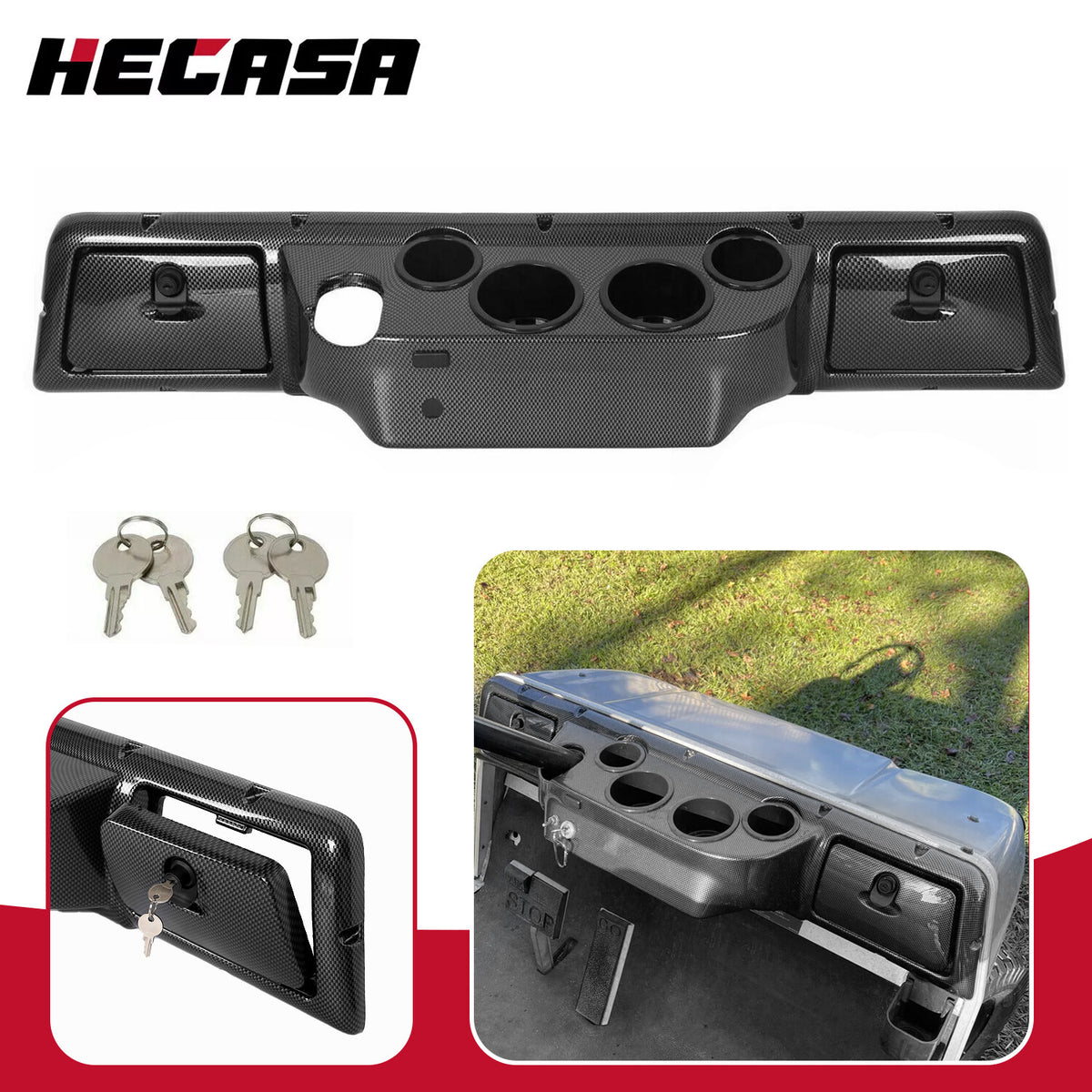 Golf Cart Carbon Dash Cover with Cup Holders for Club Car DS 1982+ 1984 1992