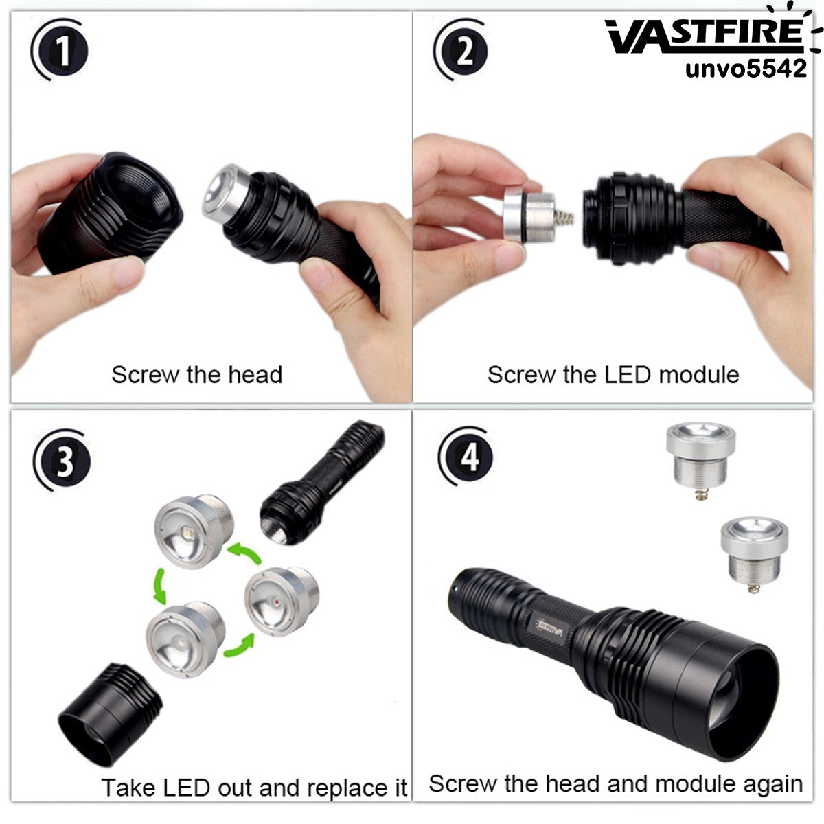 LED Flashlight with Zoom, Red/White Light, 800 Yards Hunting Torch