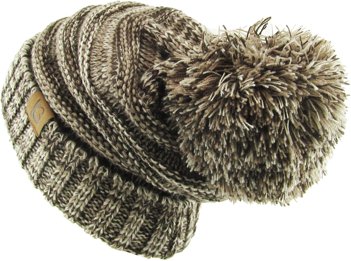 Chunky Cable Knit Slouch Pom Beanie Oversized Winter Ski Hat for Women