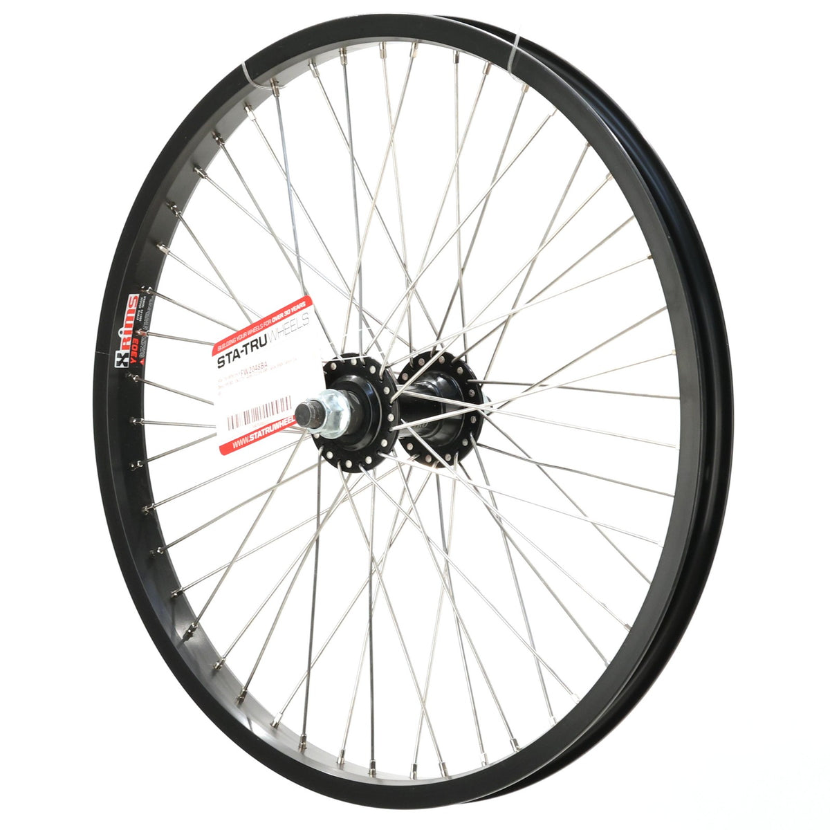 20-Inch BMX Front Wheel with Aluminum Rim 48 Spokes Bolt-On Black Alloy