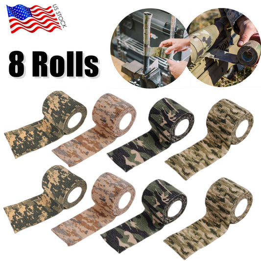 Camouflage Tape 8 Rolls 4.5M Self-Adhesive Hunting Wrap for Rifle & Equipment