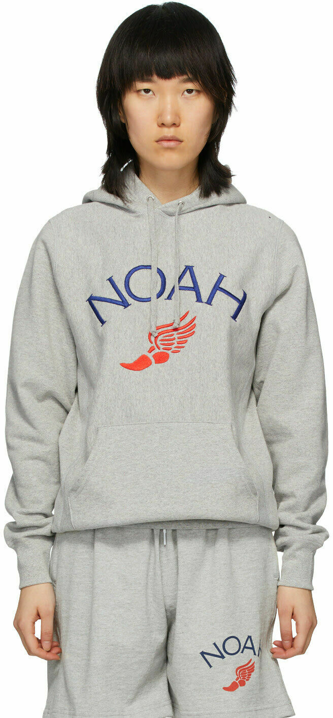 Women's Embroidered Hoodie with Wing Foot Logo Heather Grey Size S