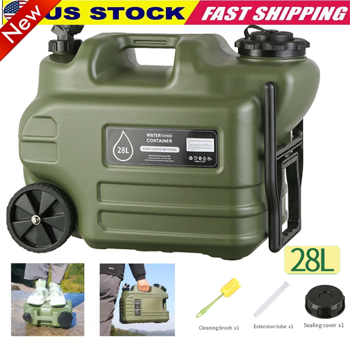 7 Gallon Portable Water Container with Wheels & Spigot for Camping & Outdoor Use