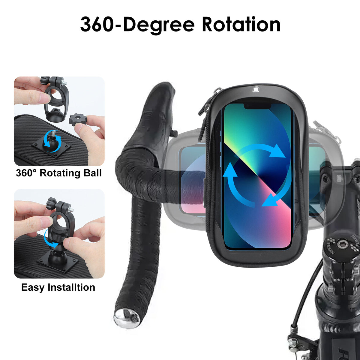 360 Degree Rotation Bike Phone Mount Case Waterproof Handlebar Holder Bag