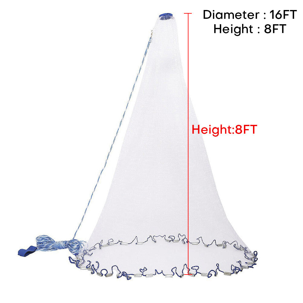 Heavy Duty Nylon Cast Net for Fishing - Multiple Radius Sizes