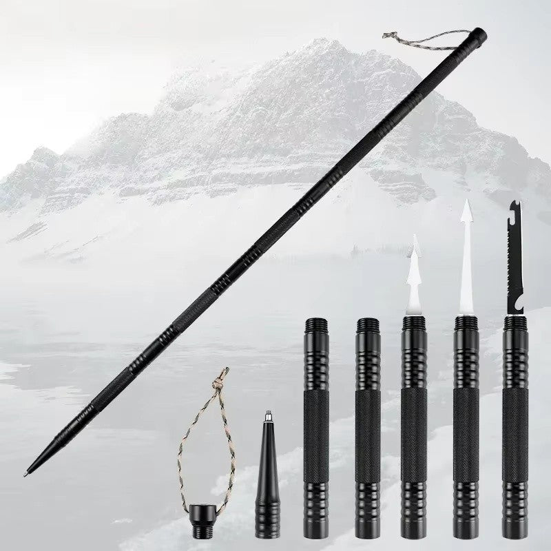Multi-Function Tactical Hiking Stick with Compass Saw & Fire Tool - Aluminum