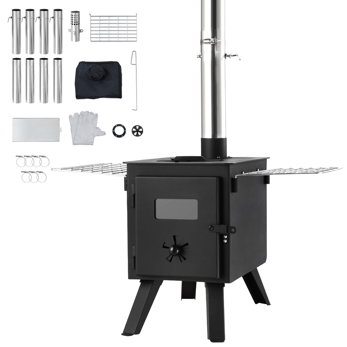Portable Outdoor Wood Stove for Camping - 86 Inch Tent Heating & BBQ