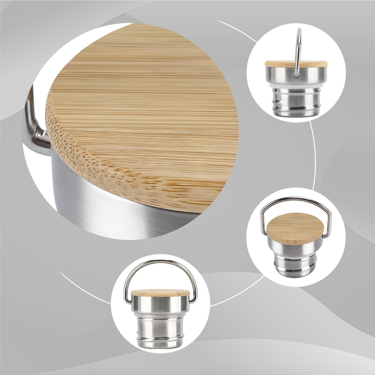 Stainless Steel and Bamboo Bottle Cap Compatible with Klean Kanteen Narrow Mouth