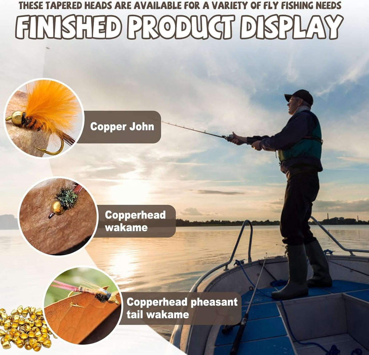 Flexible Brass Cone Heads for Fly Tying - 4 Sizes for Anglers