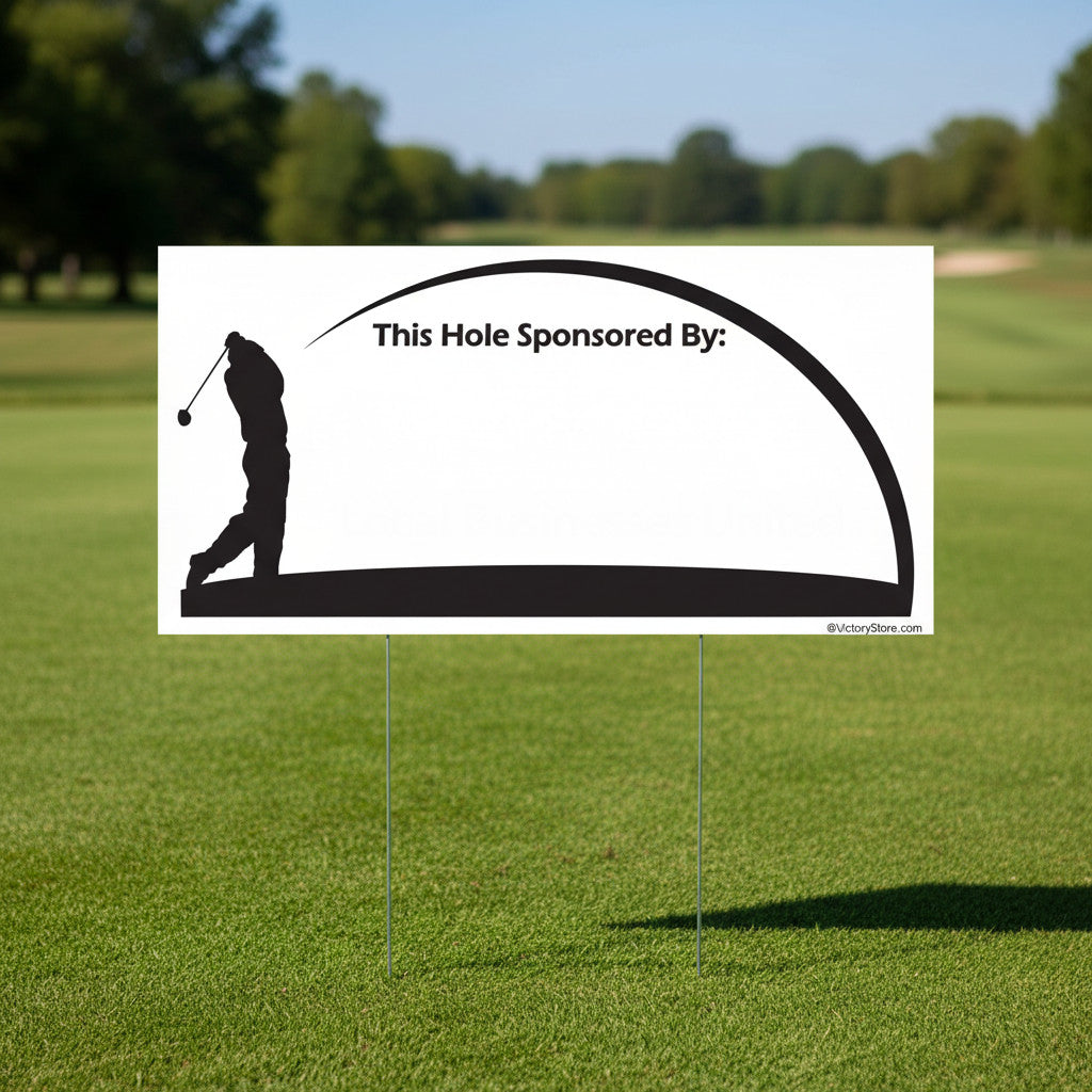 Golf Tournament Hole Sponsor Yard Signs 12x24 with Stakes - 18 Pack