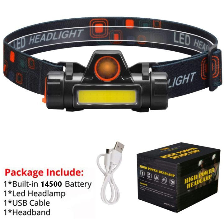 USB Rechargeable Waterproof LED Headlamp with 180° Adjustable Beam - Outdoor, Camping, Hiking, Hunting, Emergency