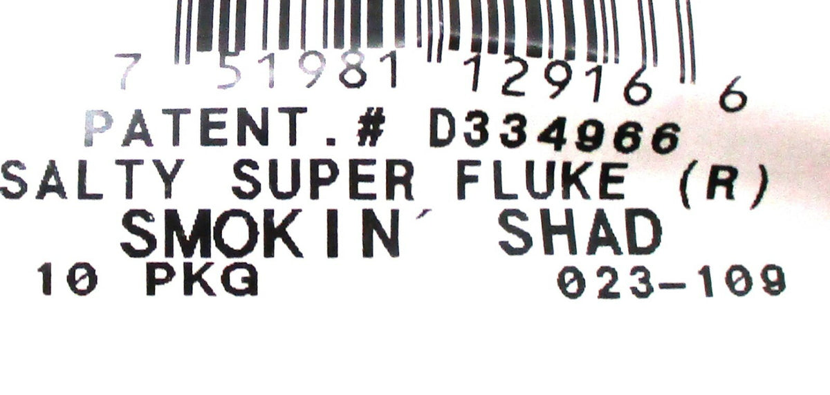 Zoom 5 1/4 Inch Salty Super Fluke Smokin' Shad Soft Plastic Bait - Unopened Pack