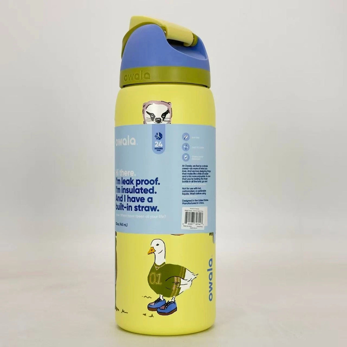24oz Stainless Steel Water Bottle with Straw - Party Animals Design