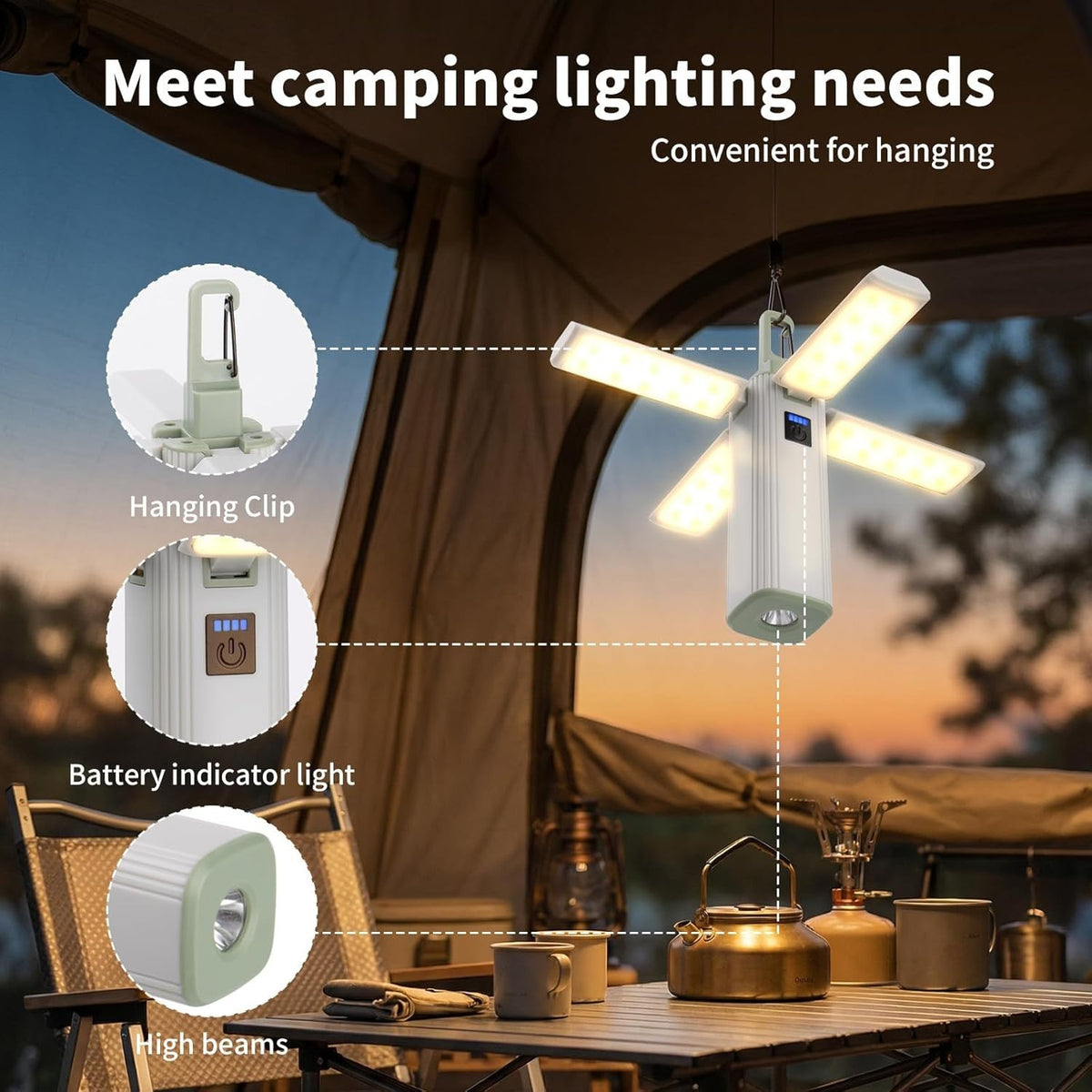 Rechargeable Camping Lantern with Dimmable Brightness and Power Bank Function