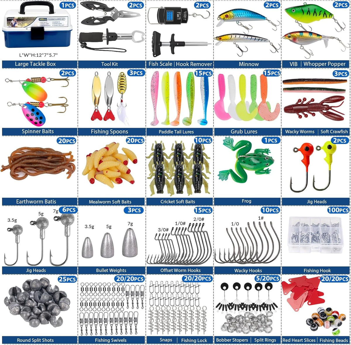 Complete Fishing Tackle Kit Set with Lures, Bait, Tackle Box & Accessories