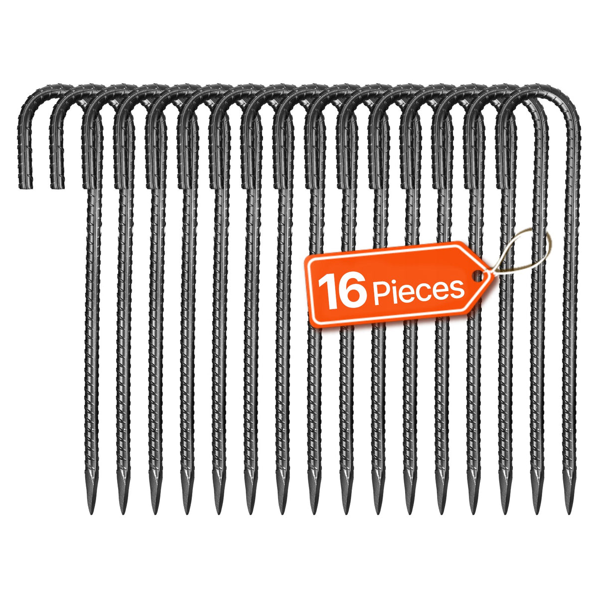 Heavy Duty Galvanized Steel Rebar Stakes 12 Inch 16 Pack Ground Anchors