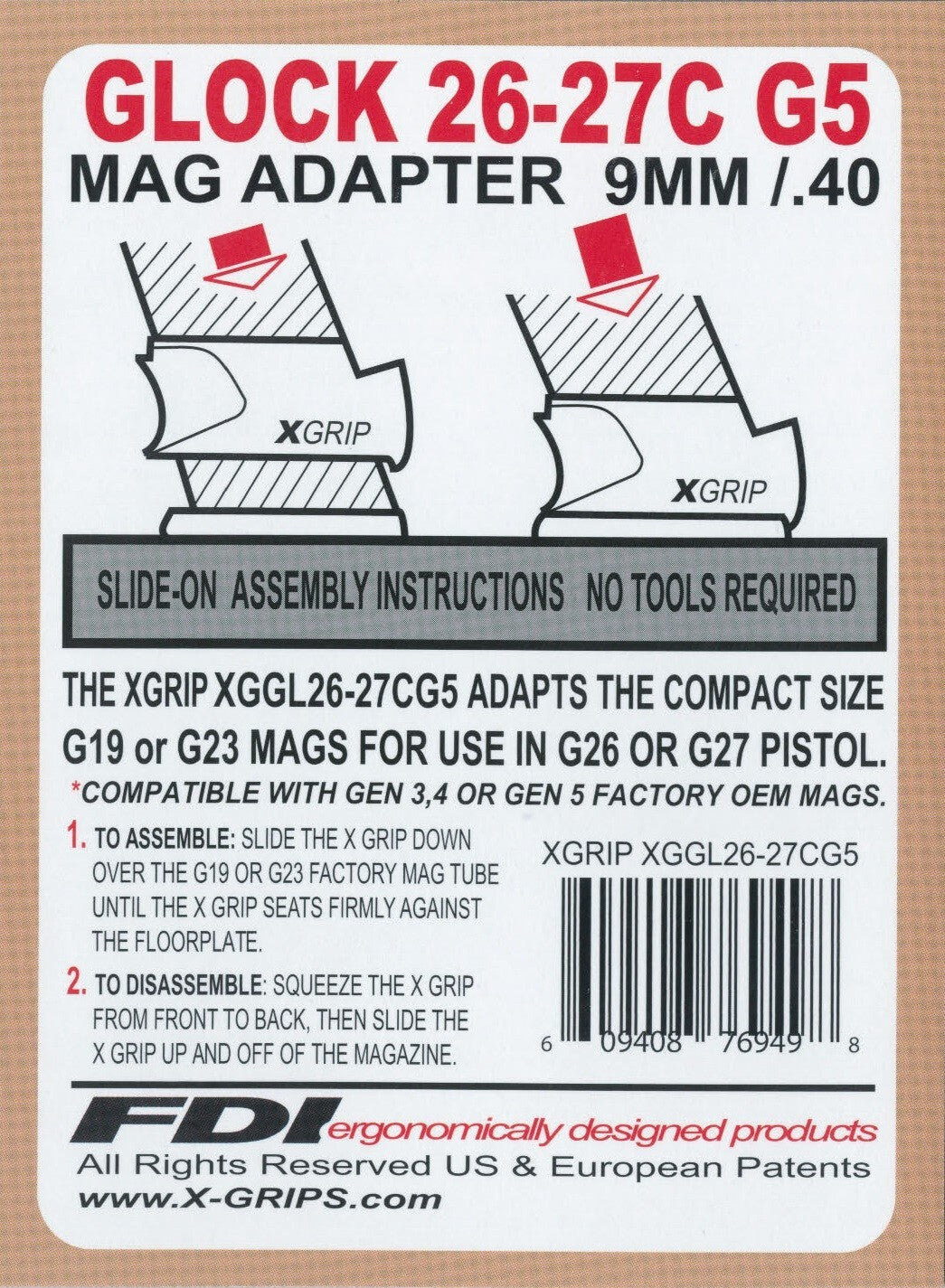 Magazine Adapter for Gen 5 19/23, Fits 26/27 Magazines, Fast Shipping