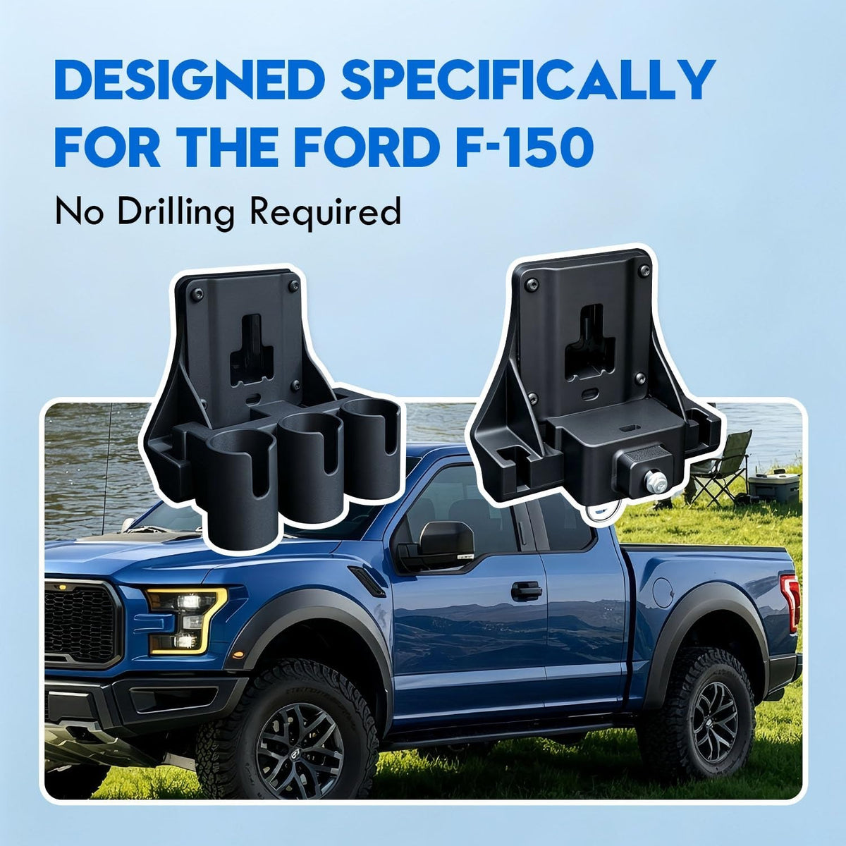 Pickup Truck Fishing Rod Holder No Drill Mount for F150 & Outdoor Use