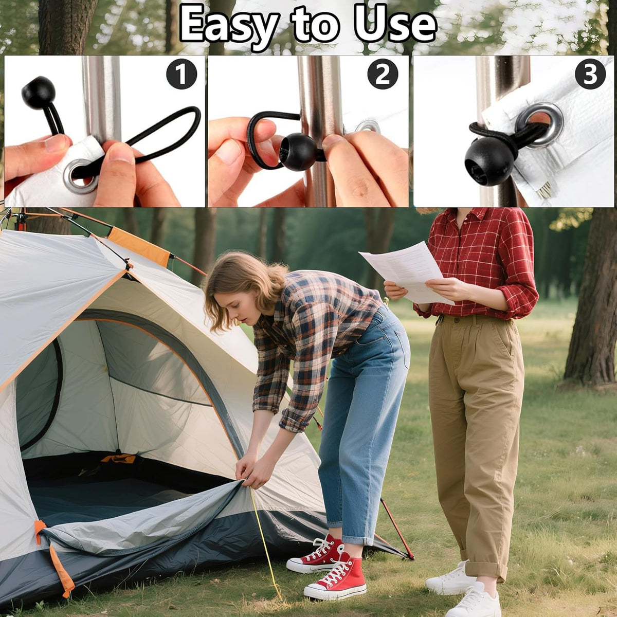 Heavy Duty 30 Pack 4-Inch Black Bungee Cord Tie Downs for Canopies & Tarps
