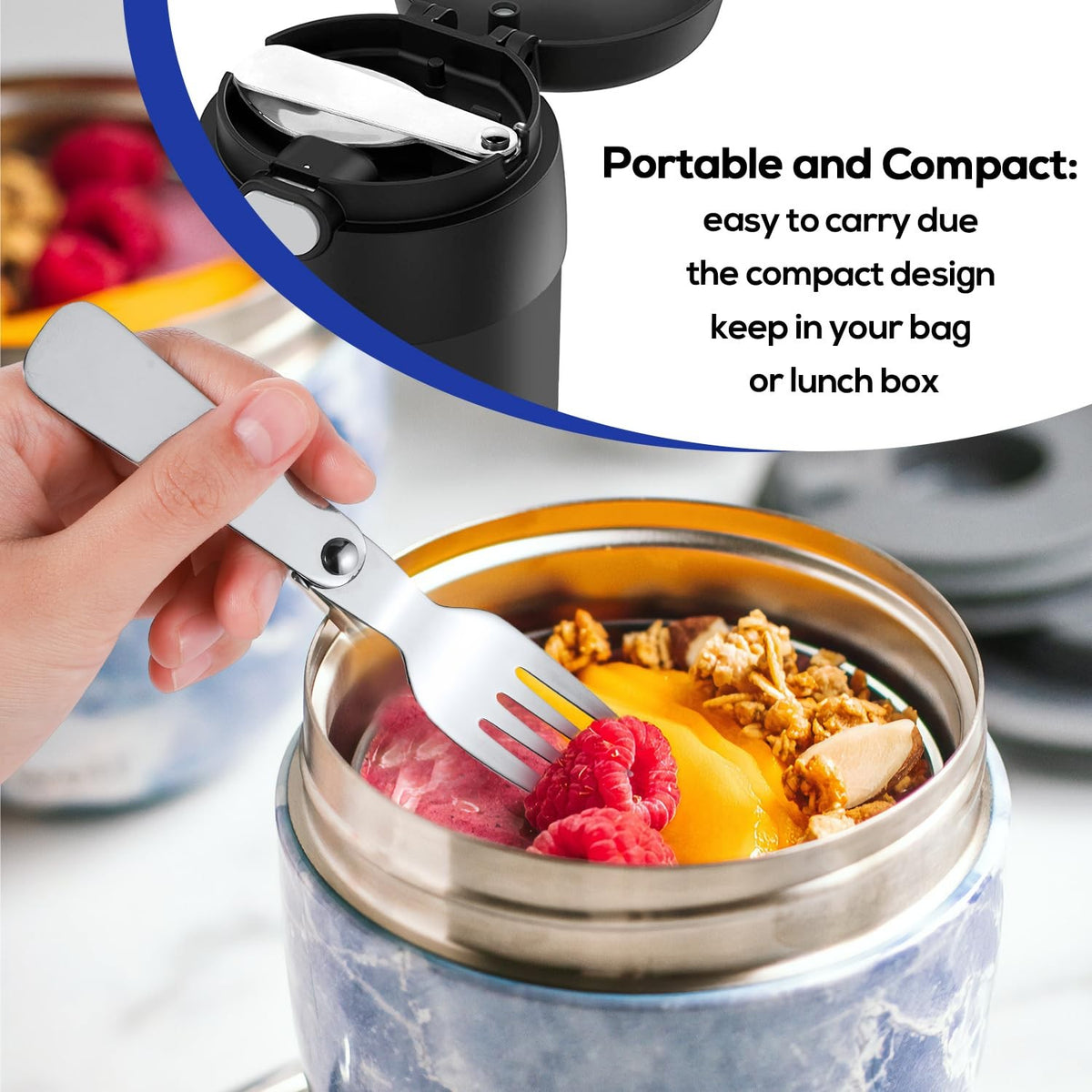 2 Pairs Foldable Stainless Steel Spoons & Forks for Food Jars, Travel, Camping