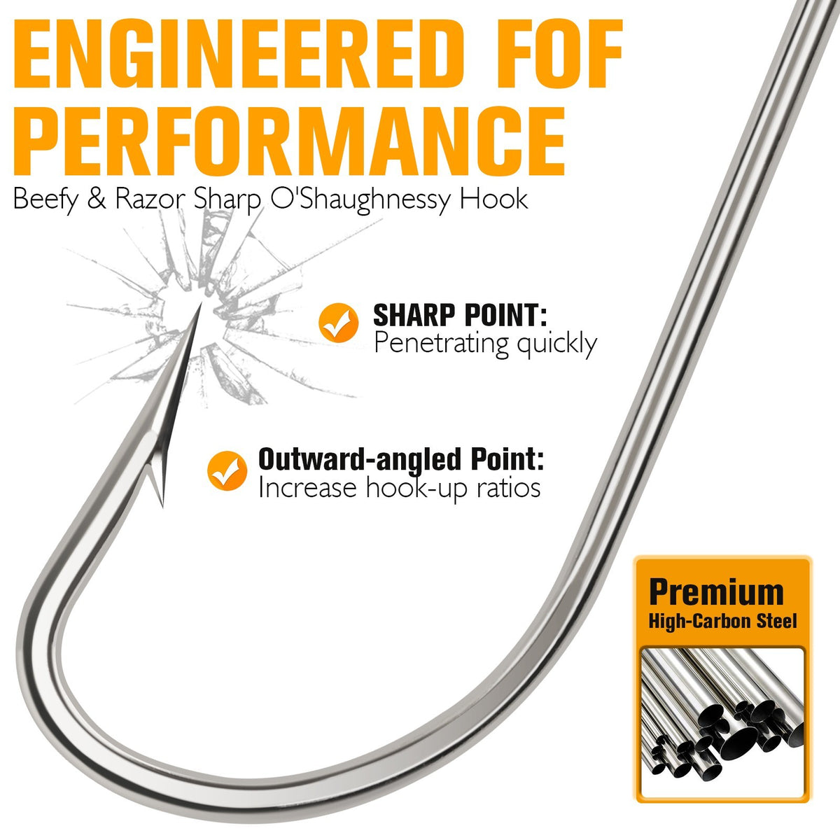 Saltwater Fishing Hooks Set - Long Shank O'Shaughnessy J Hooks for Bait & Trolling