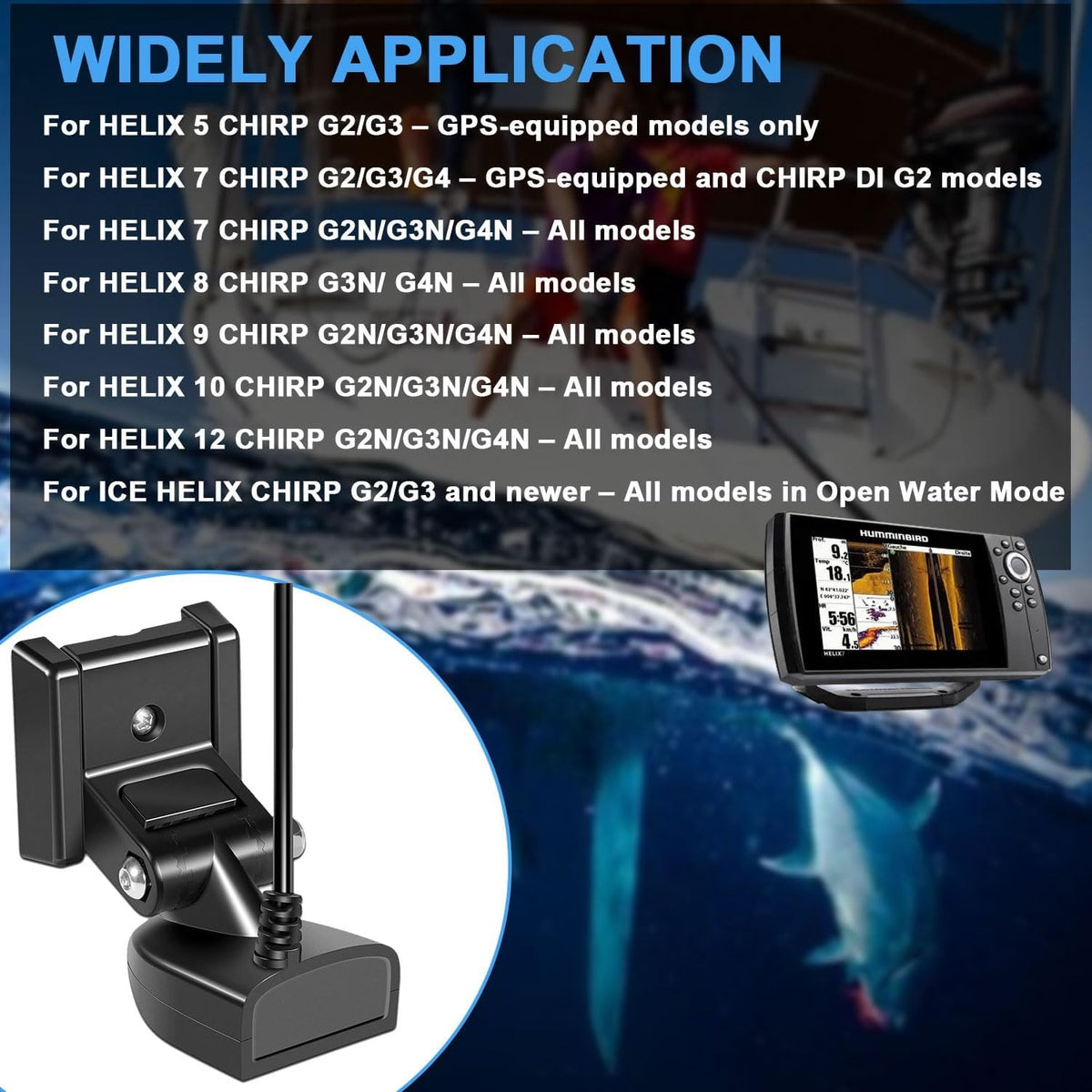 Marine Fish Finder Transducer for Humminbird Helix 5-12 with Temp Sensor