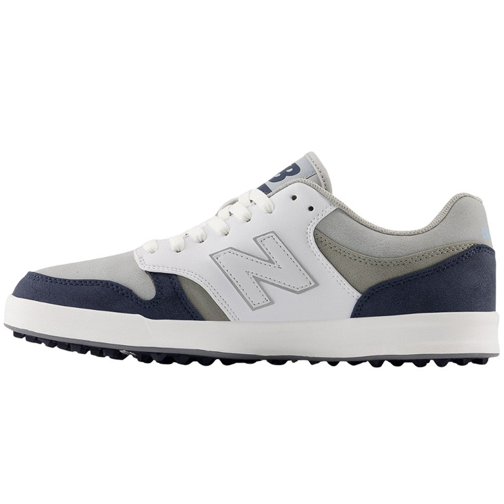 Men's Spikeless Golf Shoes White Navy Microfiber Leather Golf Sneakers