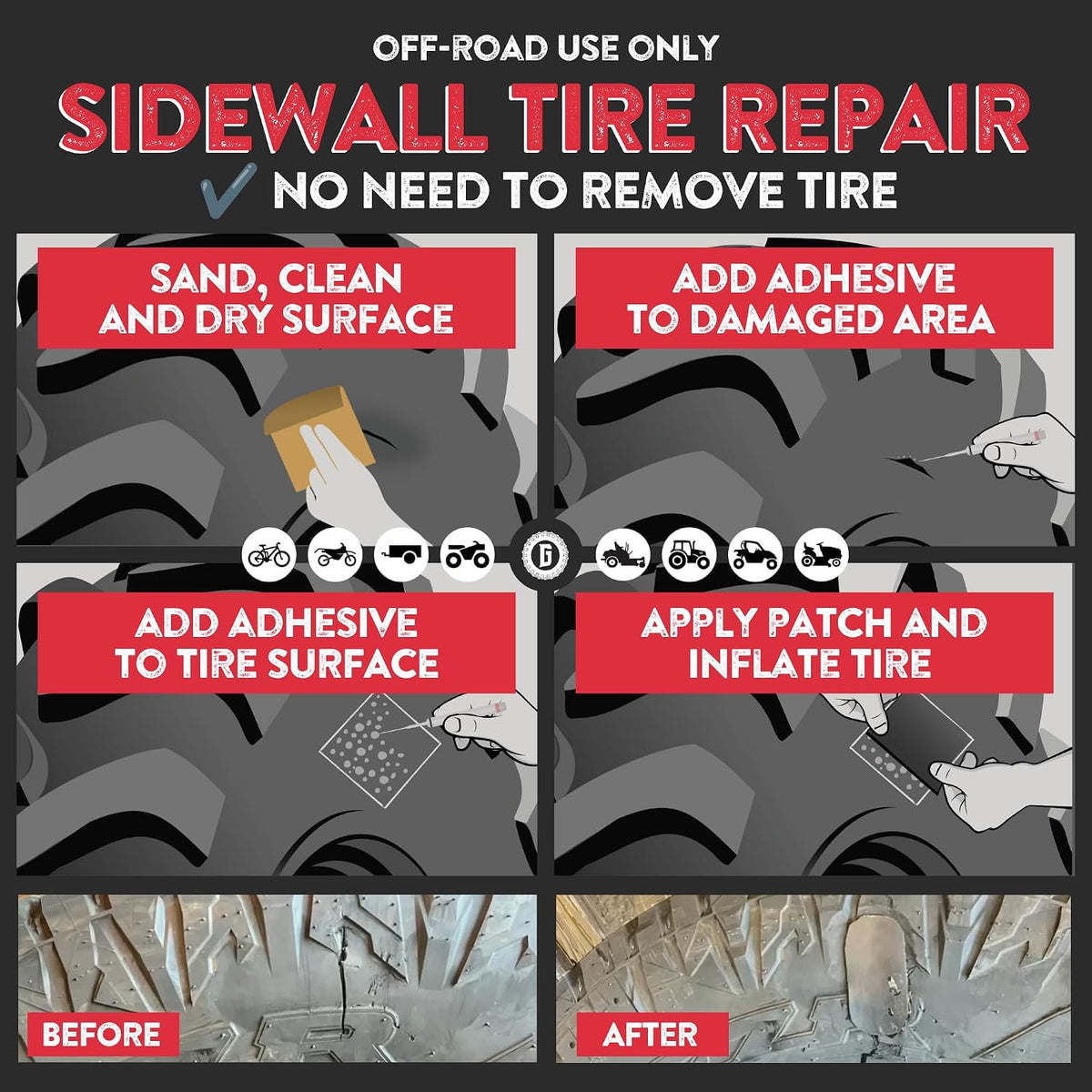 Heavy Duty Sidewall Tire Repair Kit for ATV UTV Off-Road Vehicles