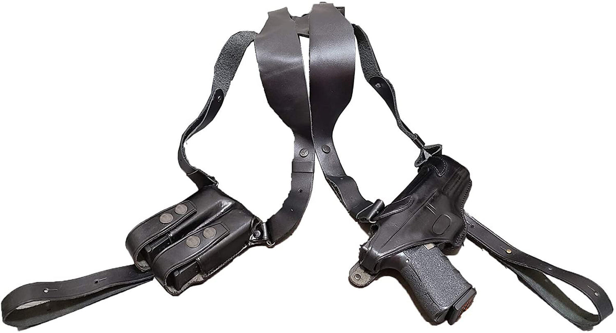 Leather Shoulder Holster with Double Magazine Pouch for 1911 Pistols