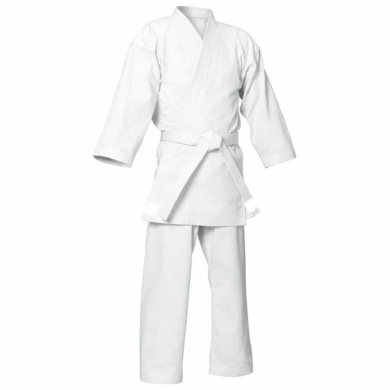 Martial Arts Karate Uniform with White Belt Medium Weight Polyester Cotton Size 4