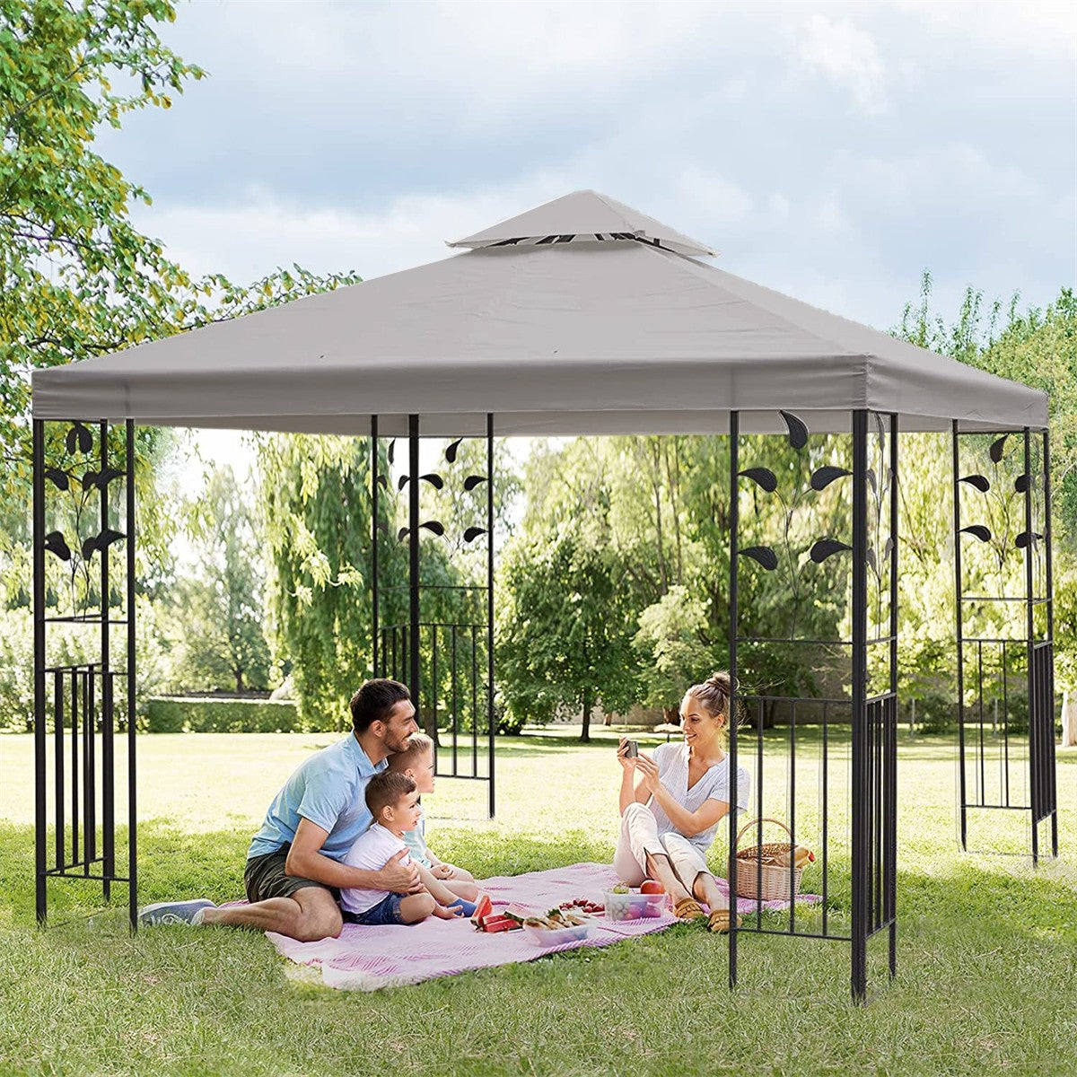 UV Resistant Replacement Patio Pavilion Canopy Top for Gazebo 8.2x8.2FT Grey
