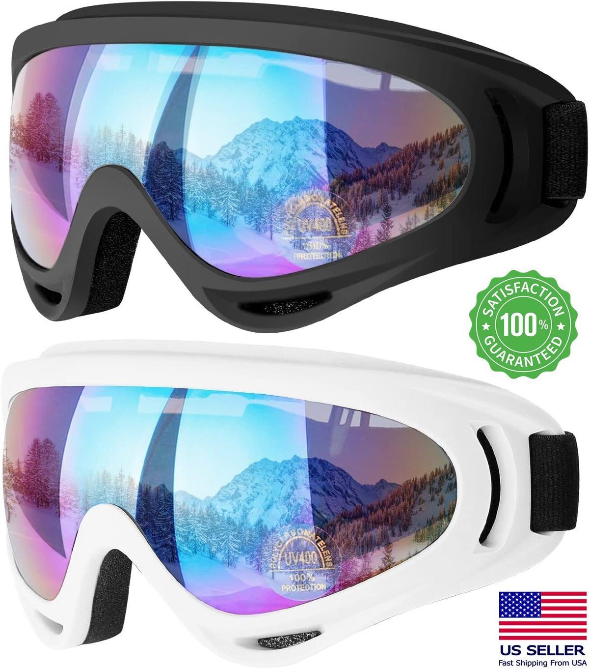 2Pcs Ski Goggles Snowboard Goggles Anti-Glare UV 400 Motorcycle Sunglasses Set