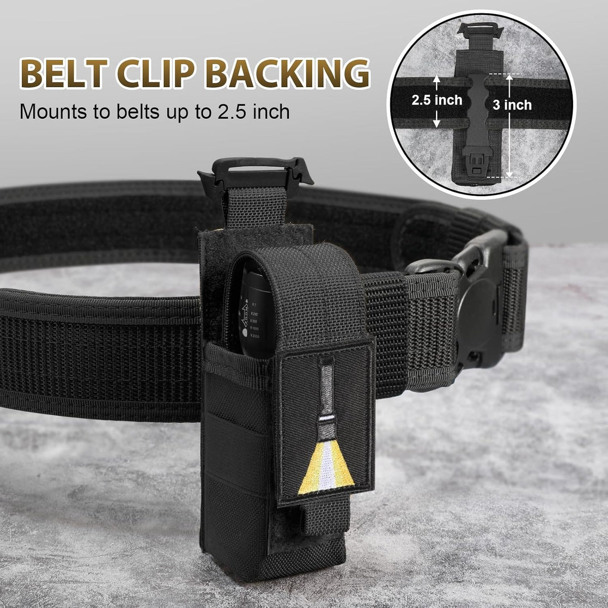 Tactical Flashlight Holster with Molle Clip & Adjustable Pouch