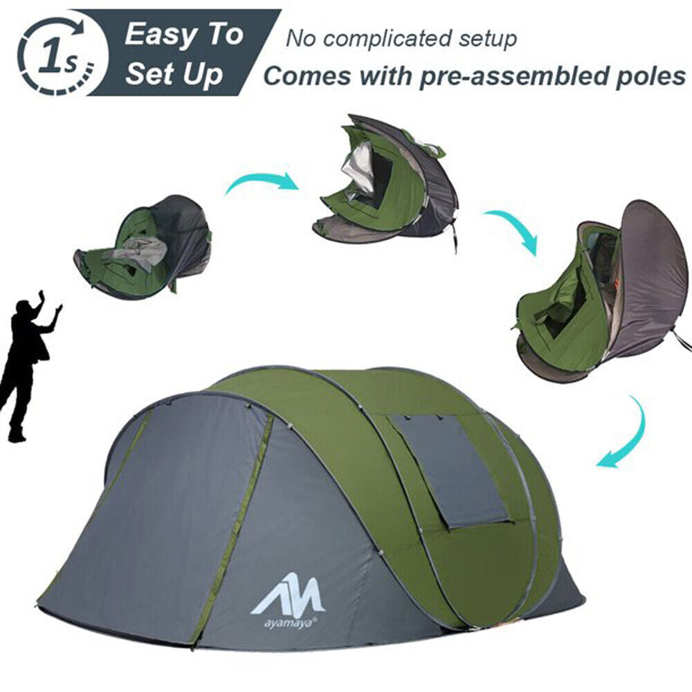 4-6 Person Waterproof Pop-Up Tent with LED Light and Camping Fan