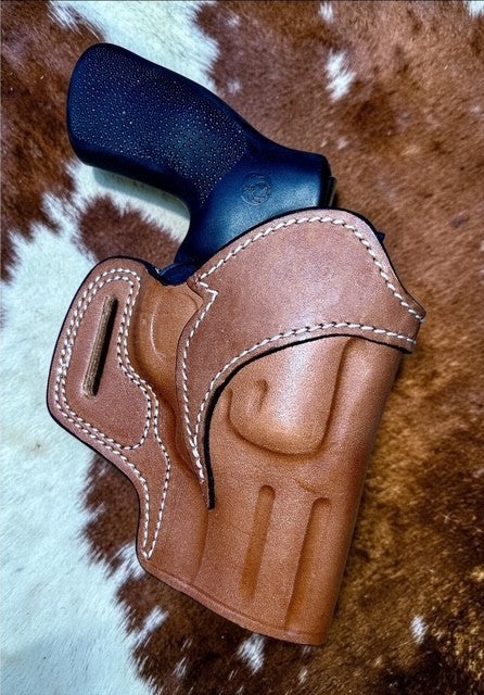 3-Inch Ruger GP100 Open Top Leather Holster - Right Hand Brown Belt