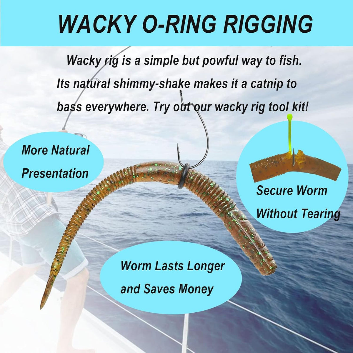 Fishing Wacky Rig Tool Kit with O-Rings for Soft Baits - Bass Fishing Accessory