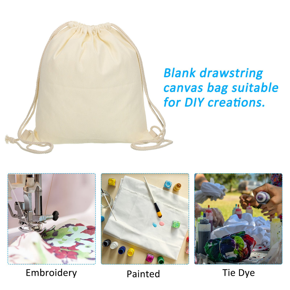 Canvas Drawstring Backpack Gym Bag for Sports Travel Black