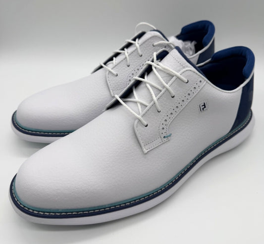 Men's Golf Shoes - FootJoy Traditions Blucher White/Navy Camo, Size 13