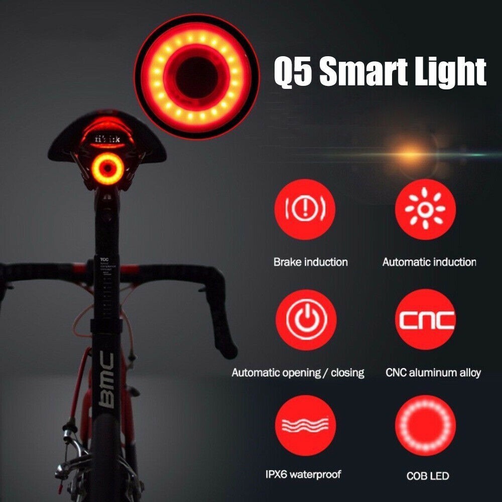 Rechargeable Bike Tail Light with Brake Sensor Waterproof USB Cycling Light