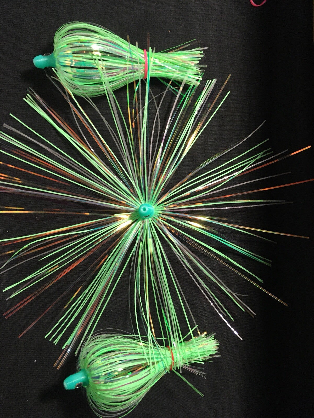 Salmon Trolling Flies Green Dragon Series Pack of 3 - Unrigged UV Glow 4"
