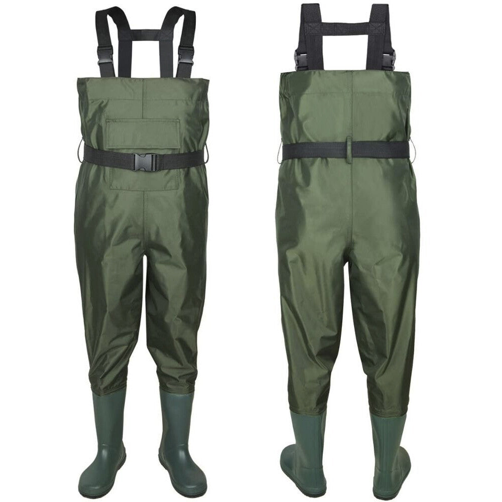 Breathable Waterproof Nylon PVC Fishing Chest Waders with Wading Boots - Army Green