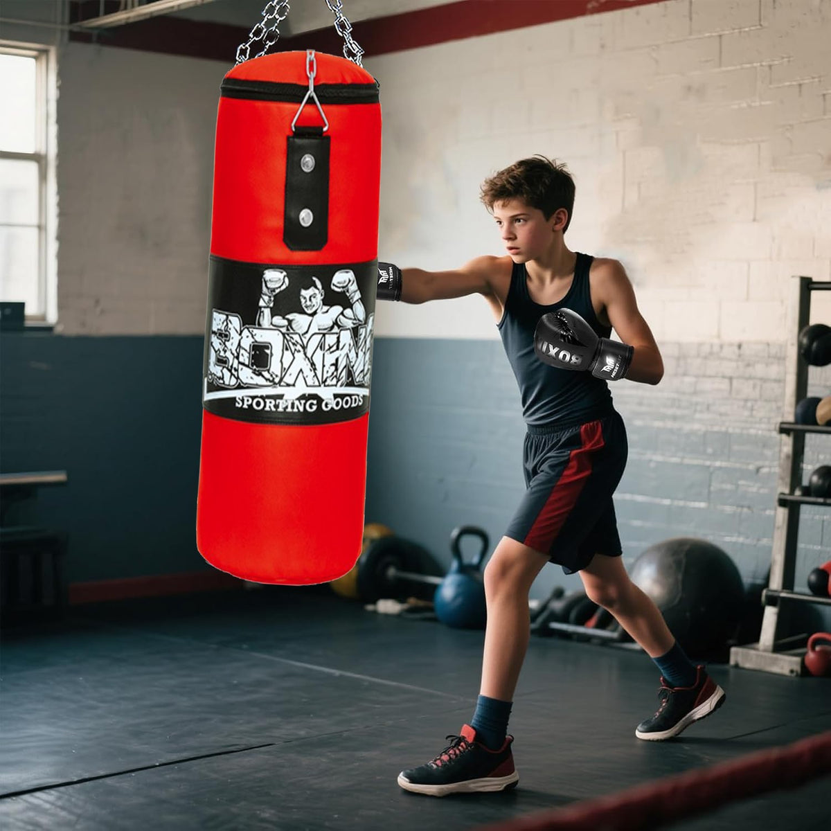 Heavy Duty Kids Punching Bag Set with Gloves for Kickboxing MMA Fitness Training