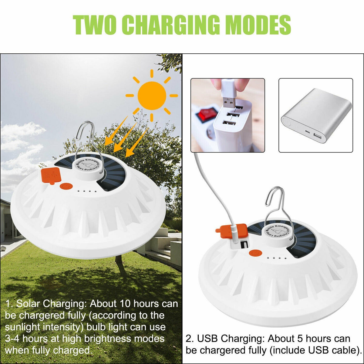 Rechargeable LED Camping Lantern with Solar & USB Power Bank