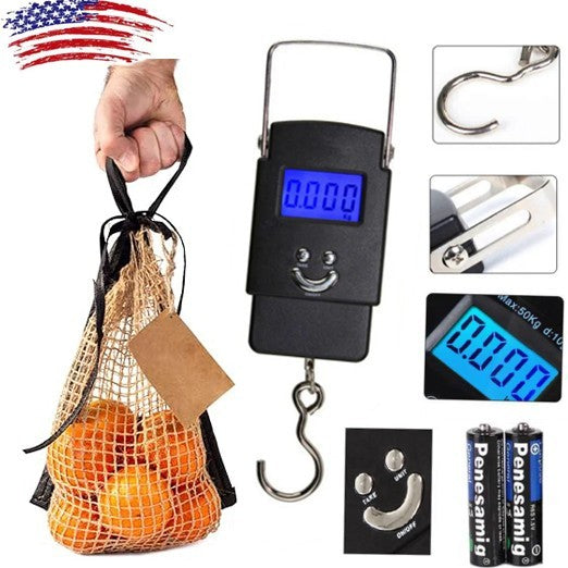 Digital Fishing Scale 50kg Portable Luggage & Fish Weighing Scale with Retractable Tape