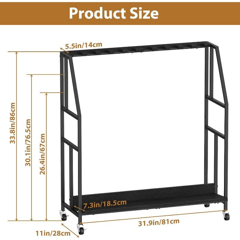 Gun Rack with Metal Frame and Wheels Holds 10 Long Guns, Adjustable Height